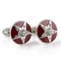 Crystal Star Cufflinks, Red Enamel Metal Cuff Links for Men and Women Fashion Accessories - Star Hollow Style (B1122) / Alloy / Red Silver