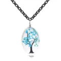 Collana con ciondolo albero della vita fiori secchi ovali gioielli in resina fatti a mano - Stile Celeste (A2558-6)
