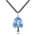 Artigianale collana con ciondolo ovale in resina albero della vita con catena nera metallica - Stile Blu (A2558-1)