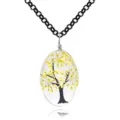 Collana con ciondolo albero della vita in resina ovale fiori secchi fatta a mano catena nera. - Stile Giallo (A2558-5)