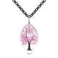 Collana artigianale albero fiori secchi ovali variante, pendente in resina rosa elegante. - Stile Rosa (A2558-7)