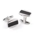 Boutons de manchette argentés avec insert rectangulaire noir pour chemises habillées. - Alliage / Argent Noir (B1130)