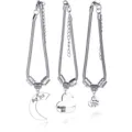 Silver snake chain sister bracelet set with engraved heart moon pendants for best friends 3pcs - Sister Style (G1039SI) / Silver