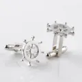 Silver tone ship wheel helm cufflinks for men french shirt business wedding jewelry gift. - Rudder Style (B1101)