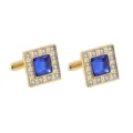 Boutons de manchette carrés dorés avec pierre bleue et zircons pour chemise homme. - Bleu