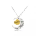 Silver crescent moon and gold heart necklace with love quote, beautiful pendant jewelry for women. - Brother Moon Heart Necklace (A1126-Brother) / Gold and Silver Two-tone
