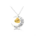 Silver crescent moon and heart pendant necklace with loving engraved message for women. - Daughter Moon Heart Necklace (A1126-Daughter) / Gold and Silver Two-tone