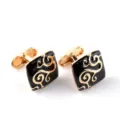 Classic square gold-toned and black enamel cufflinks for men's business French shirts. - Black and Gold Vintage Scroll Style (B1107) / Alloy