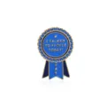 Blue enamel ribbon award pin badge with gold lettering, funny quote brooch accessory for clothes. - Blue Medal (C1878-2)
