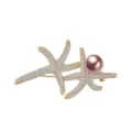 Elegant double starfish brooch with sparkling pavé crystals and pink pearl for women. - Style K1020-1