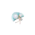 Blue enamel ginkgo leaf pearl brooch, elegant crystal and rose gold clothing accessory. - Blue