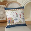 Yarn-dyed jacquard pillow cover with moon, castle and Ramadan elements for sofa decor. - 45x45 Pillowcase (Cover Only) / Light Background Moon Castle