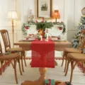 Red Christmas table runner with tassels, woven geometric pattern, festive home dining table decor. - All-Red Hollow-out with Red Tassels / 30x120cm (Includes Tassels)