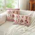 Jacquard floral throw pillow cover and lumbar cushion set, vintage style for living room sofa home decor. - 45x45 Pillowcase (Cover Only) / Heart Carnation (Beige Fabric)