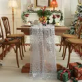 White mesh lace table runner with silver foil Christmas tree print for holiday dining decor. - 150*100 / Lace Silver Christmas Tree