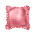 Red white gingham pillow with ruffles, french pastoral cotton checkered cushion for home decor. - Red Checkered with Ruffles