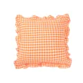 Orange and white checkered throw pillow detail, featuring cute ruffles and soft cotton fabric. - Orange Plaid Ruffles