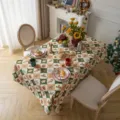 Vintage Christmas Tablecloth Rectangular Cotton Jacquard Table Cover Holiday Decor - Lsj Wave Rhombus Pattern