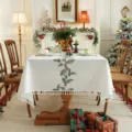 Christmas embroidered tablecloth with tassel fringe, holiday table decor for dining and coffee table. - 140x140 / Embroidered Christmas Vines with White Tassels