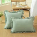 Französischer Landhausstil Rüschen Kissen Set, einfarbige Baumwollkissen für Sofa und Bett Deko - 45*45cm Nur Bezug / Grün