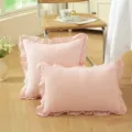 Französischer Stil Kissenbezug rosa Rüschen Baumwolle Sofa Bett Dekokissen einfarbig - 45*45cm Nur Bezug / Rosa