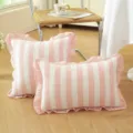 Französisches Kissen rosa weiß gestreift Baumwolle mit Rüschen für Sofa Bett Deko - 45*45cm Nur Bezug / Rosa Gestreift