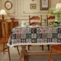Vintage floral jacquard tablecloth with tassels, classic rectangular table cover for dining room. - 60x60cm / Green Grid Floral + Dense Tassels