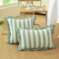 Cojín de rayas verdes con volantes estilo pastoral francés de algodón para sofá cama - Rayas verdes