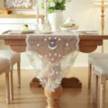 White and gold star moon lace table runner, elegant embroidered fabric cover for dining decor. - 35*160cm / Star & Moon White Border (Table Runner Only)