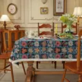 American retro cotton-poly jacquard floral tablecloth with fringe for dining room decor. - 60x60cm / Blue Grid Floral + Dense Tassels