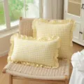 French pastoral yellow checkered ruffled pillowcases set main view, cozy cotton cushion. - Pillowcase (45*45) / Yellow Plaid Ruffles