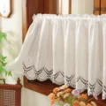 French style white embroidered hollow lace short curtain, perfect for kitchen window or room decor. - 150*40 (Width x Height, Single Panel, Rod Not Included) / Pure Cotton Hollow-Out Scalloped Lace (Rod Pocket)