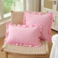 Pink ruffle cotton pillow cover variant, sweet home decor cushion case for sofa bed. - Pillowcase (45*45) / Pink Ruffles