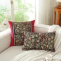 Yarn-dyed jacquard floral spliced pillowcase for sofa, decorative cushion cover variant. - 45x45 Pillowcase (Cover Only) / Garden on Black (Red Fabric)