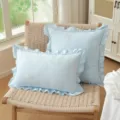 French pastoral light blue throw pillow cover with cute ruffle edges, pure cotton cushion. - Blue Ruffles