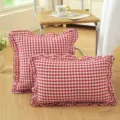 French pastoral red white gingham throw pillow ruffle cotton decorative cushion sofa bed - Red Checkered with Ruffles