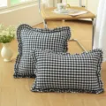 French pastoral style black and white plaid ruffle throw pillow for cozy sofa and bed decoration. - Navy Check Ruffle