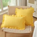 Yellow ruffled throw pillow set, French pastoral style cotton square and lumbar cushion. - Yellow Ruffles