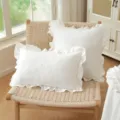White ruffled pillow cover French pastoral cotton solid cushion case variant SKU. - White Ruffles