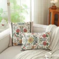 Jacquard floral throw pillow cover patchwork style for living room sofa decoration. - Green Border and Gold Flowers (Pink Fabric)