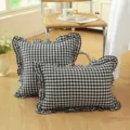 Black and white plaid throw pillow with ruffled edge French pastoral style cotton sofa cushion - Black Check Ruffle