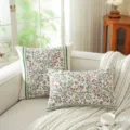 Floral jacquard throw pillow cover stylish vintage floral decorative cushion for sofa bed home decor - Green Border and Ditsy Floral (Beige Fabric)