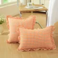 French pastoral orange checkered throw pillow with cute ruffled edge for sofa bedroom decor. - Orange Plaid Ruffles