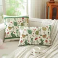 Easter jacquard throw pillow cover decorative floral bunny cushion case for sofa home decor - Green Border Rabbit (Beige Fabric)