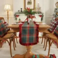 Christmas Plaid Table Runner Red Ruffled Edge Festive Dining Table Decor Holiday Linen - 35X140cm / Yarn-Dyed Green Grid with Jujube Red Ruffles