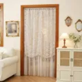 Floral embroidered layered lace door curtain with beaded fringe for stylish room partition. - Embroidered Pink Flowers Double Layer (Width 100, Fits 80-100 Doorways, Rod Not Included)