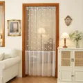 White lace door curtain French style sheer embroidery room divider for home decor - Embroidered Yellow Flowers Single Layer (Width 130, Suitable for 80-100 Door Openings, Rod Not Included)