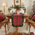 Christmas plaid table runner with ruffled edge, red and green poly-cotton holiday decor. - 35X140cm / Large Red Plaid and Green Ruffles