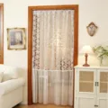 French style embroidered lace double-layer sheer door curtain for home room partition decor - Embroidered Pink Flowers Single Layer (Width 130, Fits 80-100 Doorways, Rod Not Included)