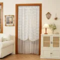 French style white lace door curtain double layer embroidered mesh curtain with beads - 2-Side Wavy Edges Double Layer (Width 100, Suitable for 80-100 Wide Door Openings, Rod Not Included)